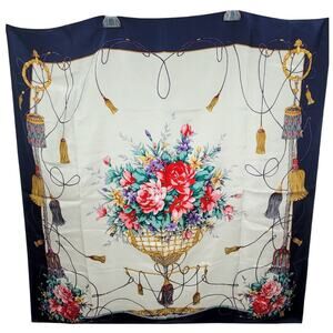 Nordstrom Luxe Floral Silk Tassel Scarf Bold Statement Vintage Couture‎ Print